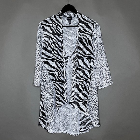 Travelers by Chico's B/W Zebra Print Jacket Sheer Open Front Size 3 or US 16 - Picture 6 of 16